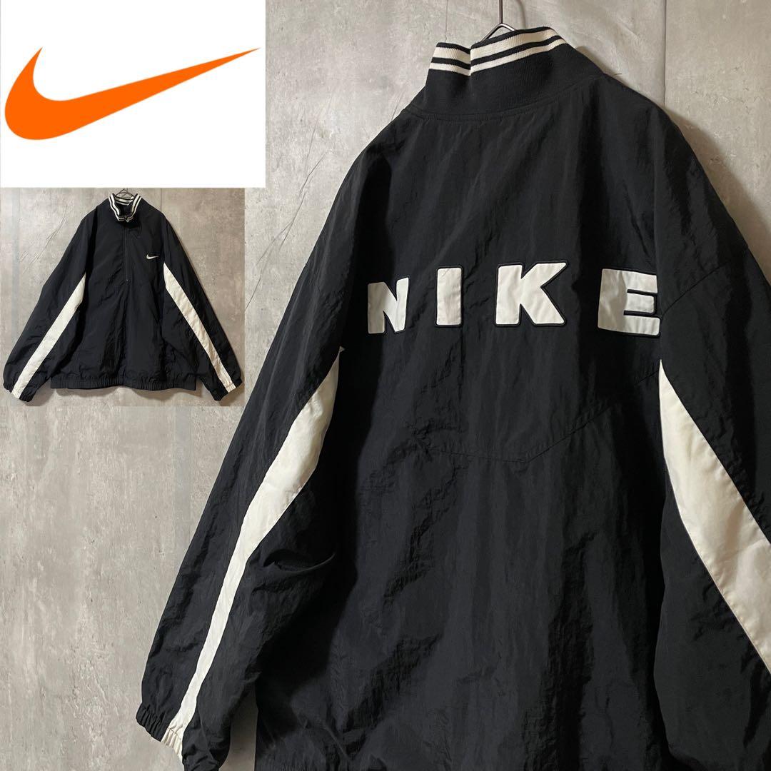 NIKEナイキナイロントラックジャケットハーフジップ黒ブラック刺繍ロゴ希少90s