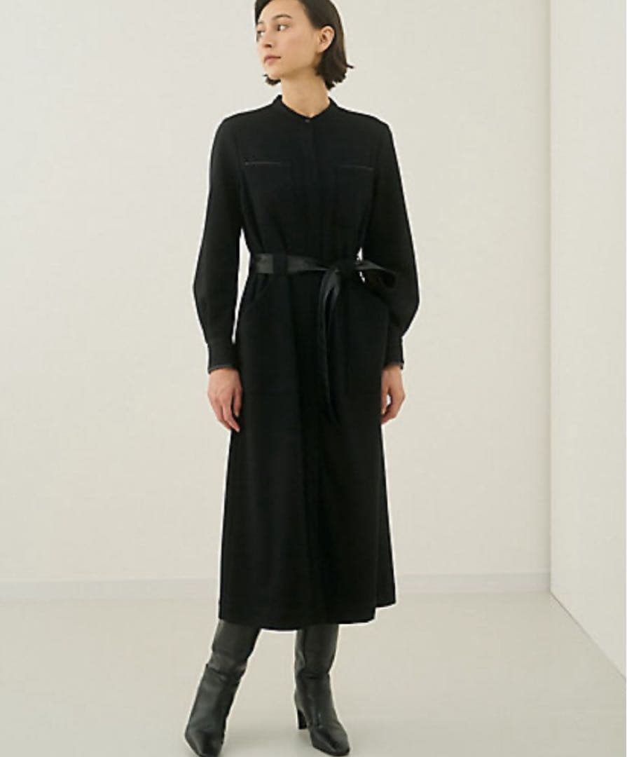 ANAYI ウールジャージーレザーコンビワンピース※ 彩果