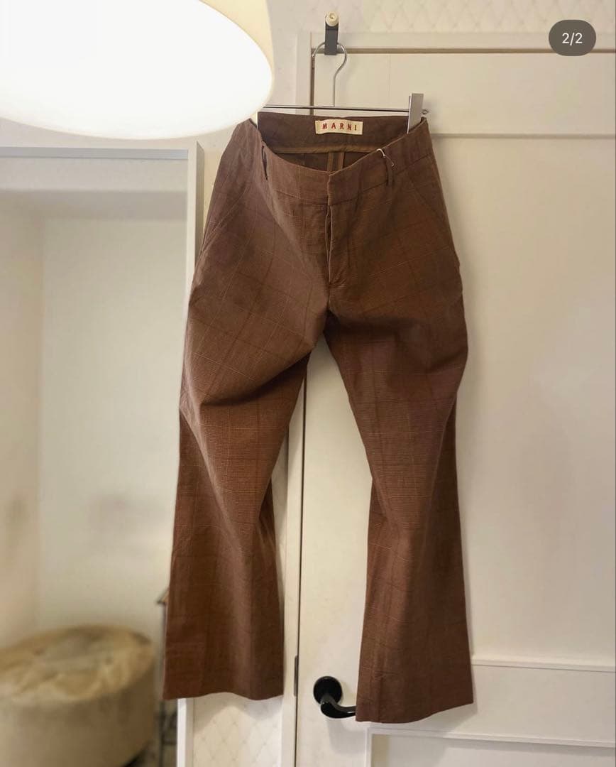 K*O様 MARNI チェック柄 ブラウン コットンパンツ
