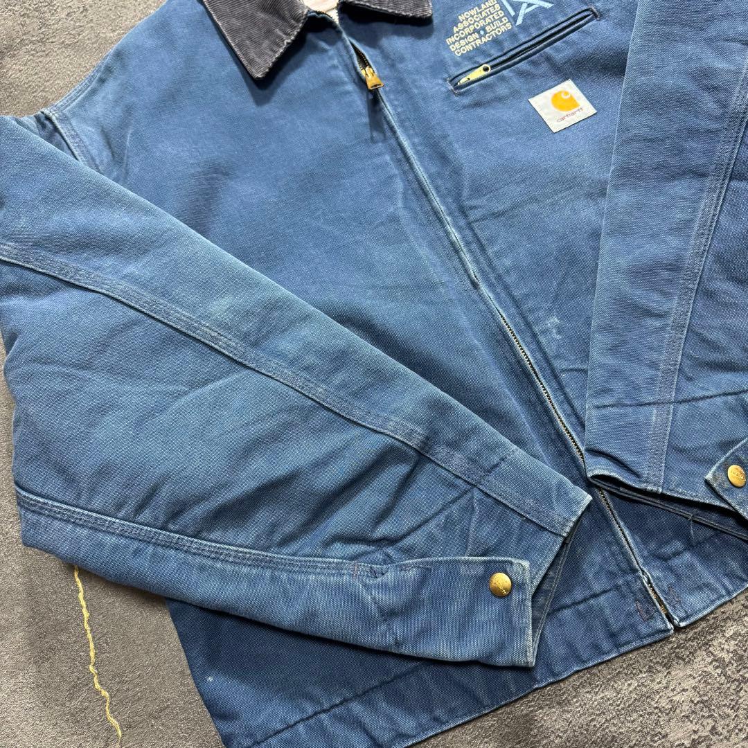 00sUSA製カーハートデトロイトジャケットブルーダックジャケット企業ロゴ短丈