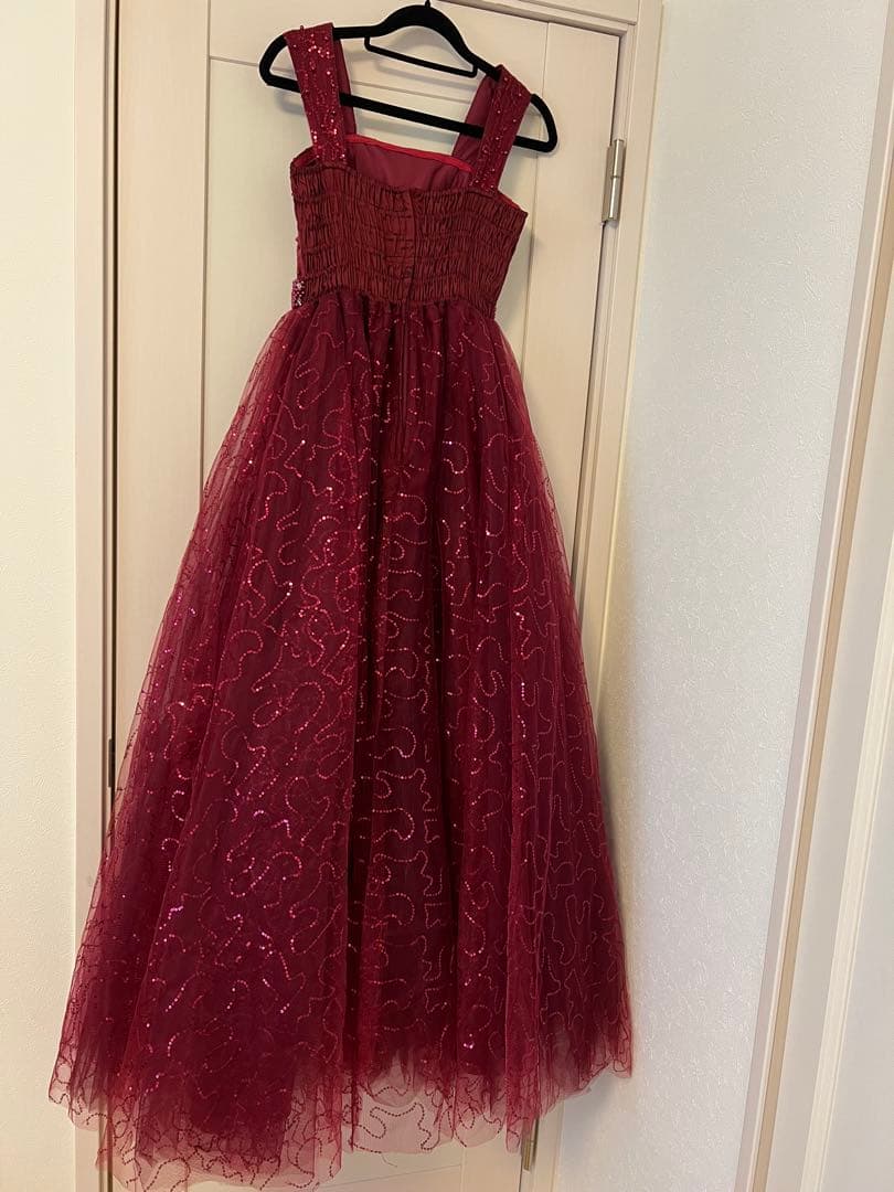 ワインレッド　スパンコール ロングドレス