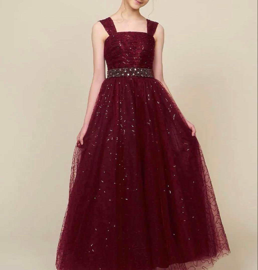 ワインレッド　スパンコール ロングドレス