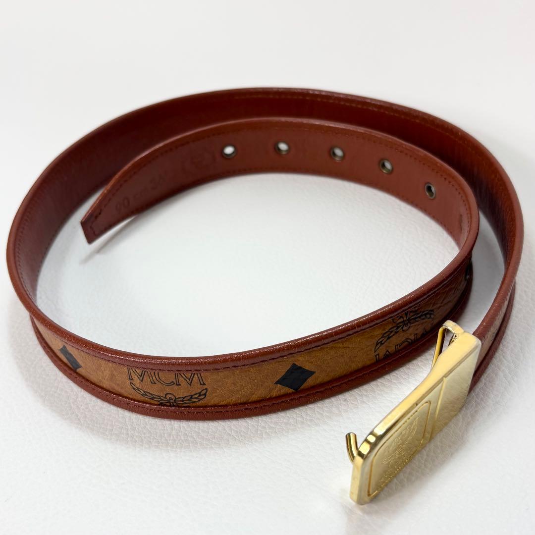 美品✨MCM　ロゴバックル　レザー ベルト モノグラム