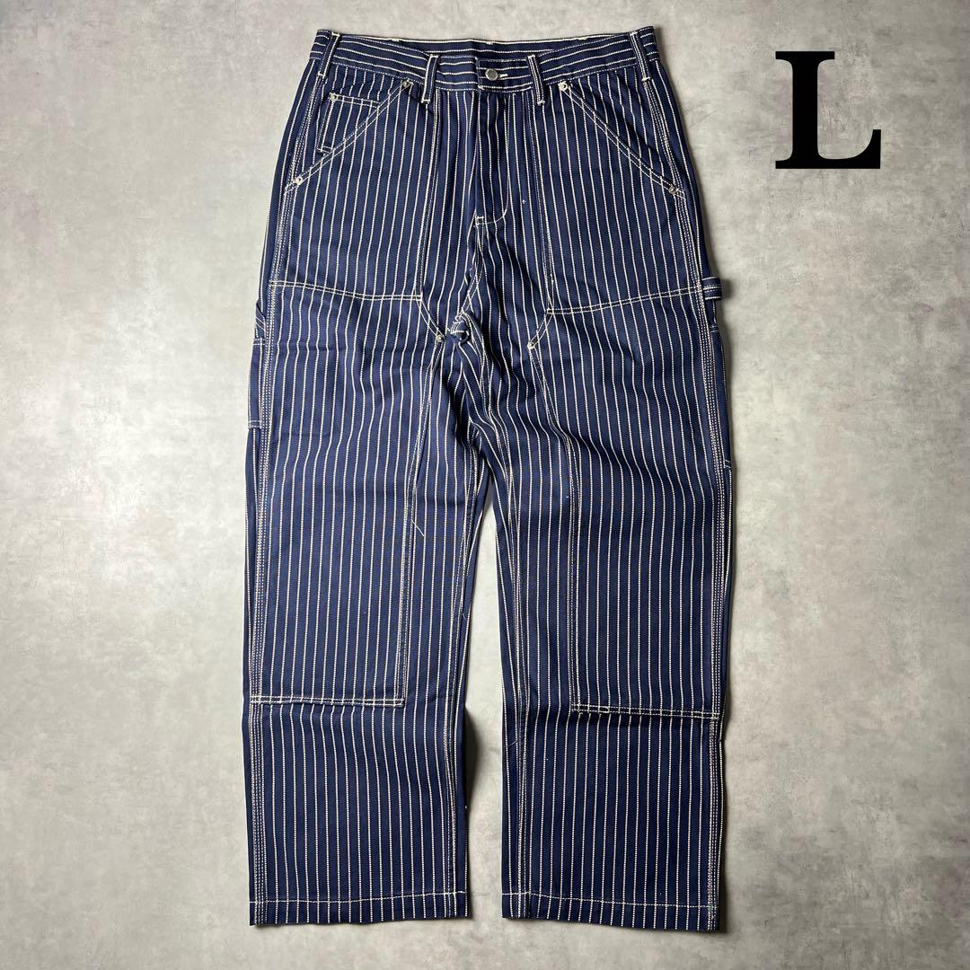 ✅新品未使用　ウォバッシュ　ストライプ　ダブルニー　パンツ　インディゴ　濃紺　L