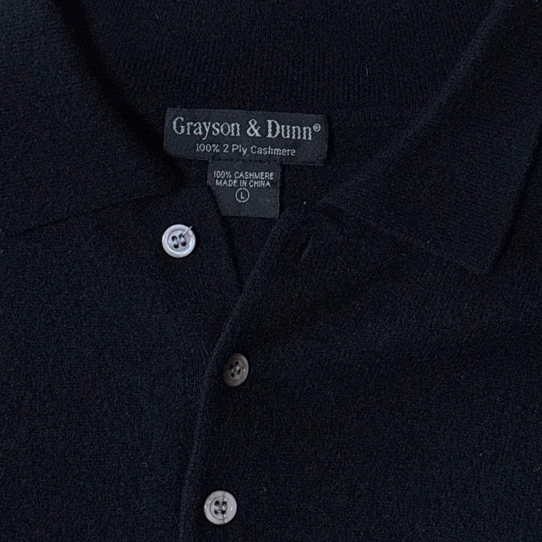 カシミヤ100% ニットポロ 黒　L ブラック　カラー　襟　古着　2ply