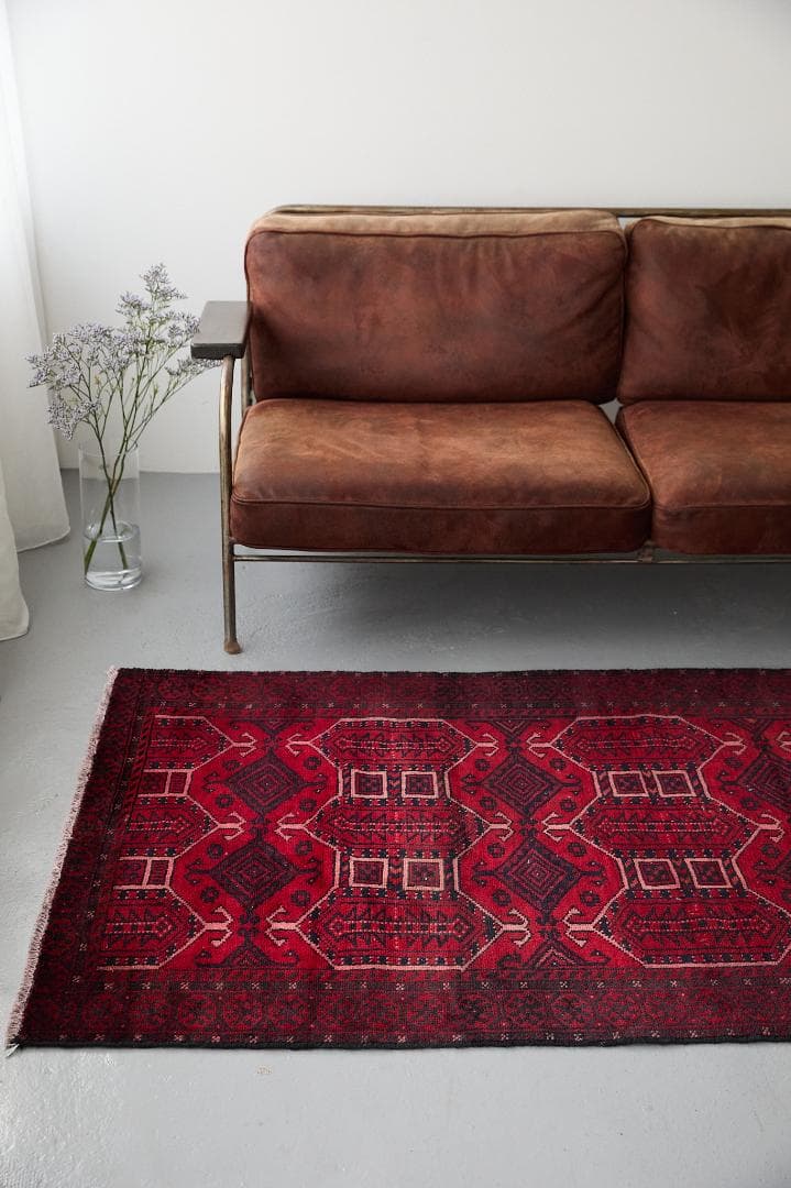 ヴィンテージラグ　ペルシャ絨毯　トライバルラグ　（193×102cm）赤　黒