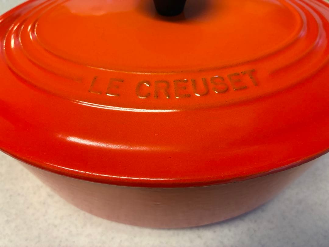 【美品】ル・クルーゼ ココット・オーバル 25cm オレンジ（フレイム）