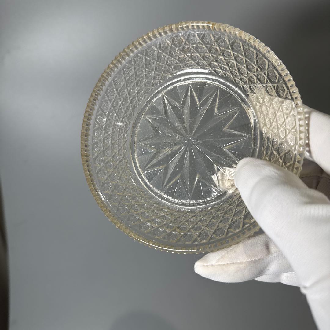 アンティークガラス　ギアマン　ウランガラス　共箱有り　12客　小皿　旧家所蔵品
