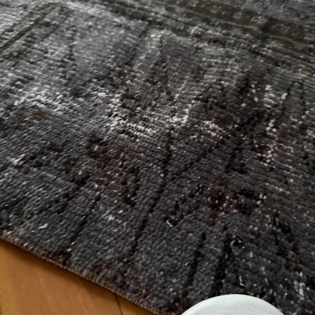 69×124ダークグレイ　オーバーダイ　ボタニカル　トルコヴィンテージラグ