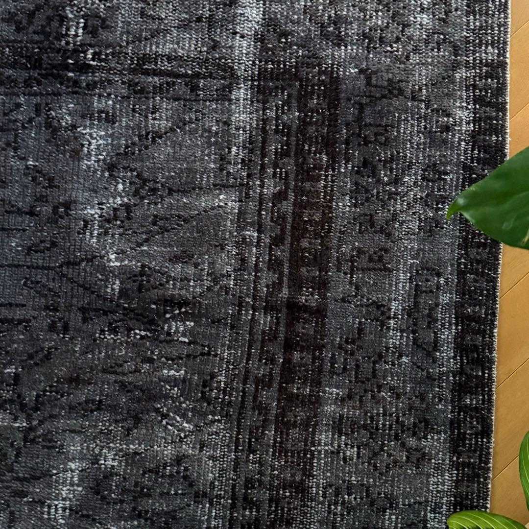 69×124ダークグレイ　オーバーダイ　ボタニカル　トルコヴィンテージラグ