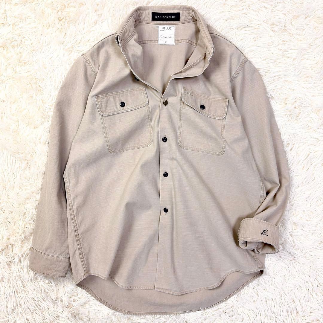 マディソンブルー　コットン　ハンプトンシャツ　ロゴ刺繍　ロゴボタン