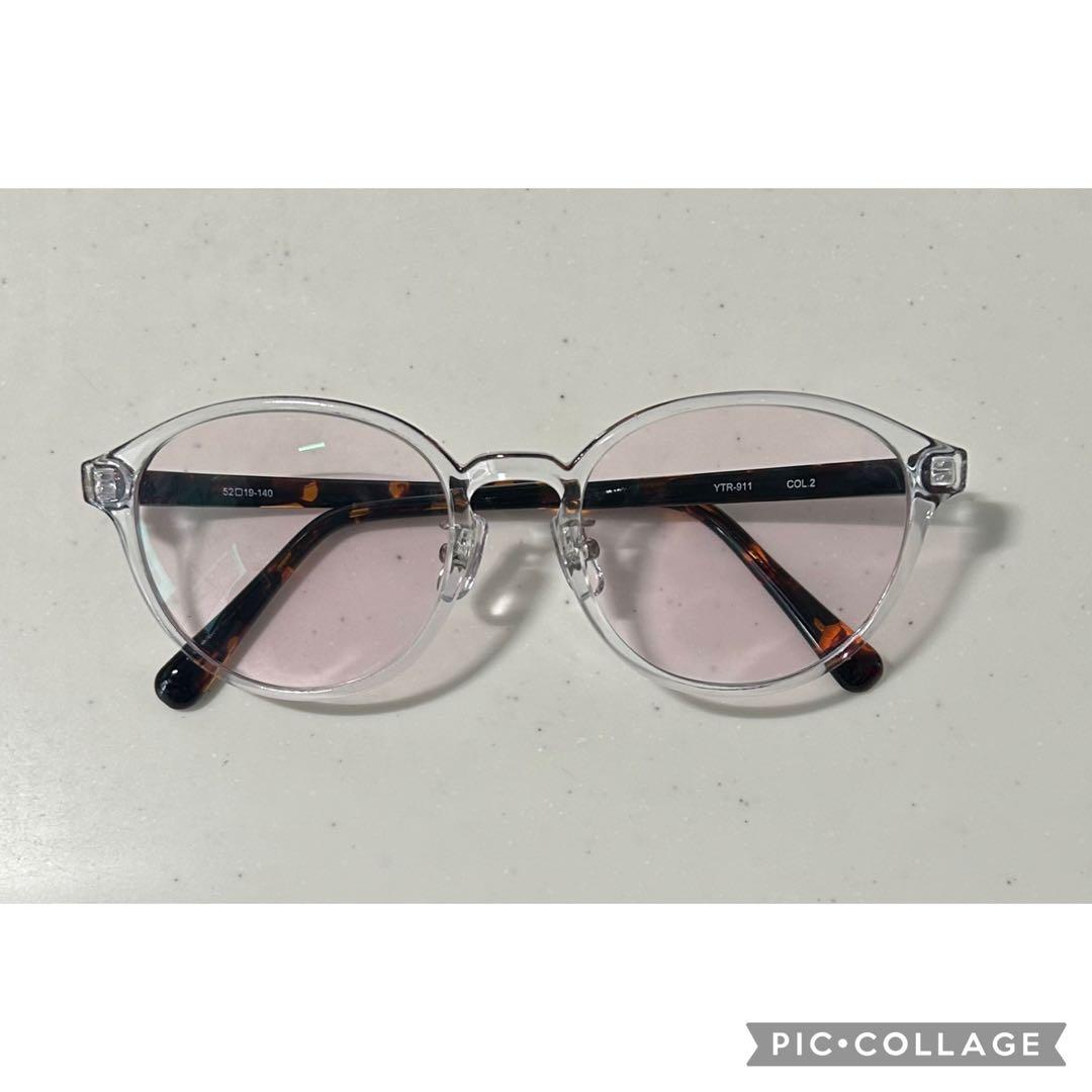 メガネのプリンス眼鏡カラーレンズ遠近両用めがね度付きクリアフレーム透明べっこう