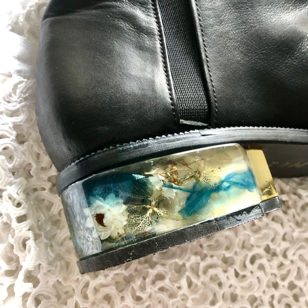 極美品⭐️MABATAKI美雨ショートブーツ《ヒールには本物の青い紫陽花✨》