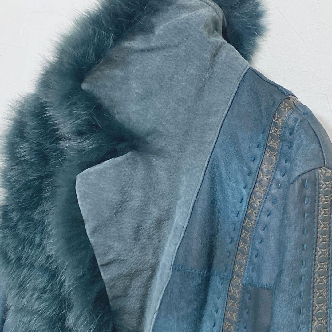 リアルレザー&ファーコート ラビット ブルーフォックス ラムテープ H945