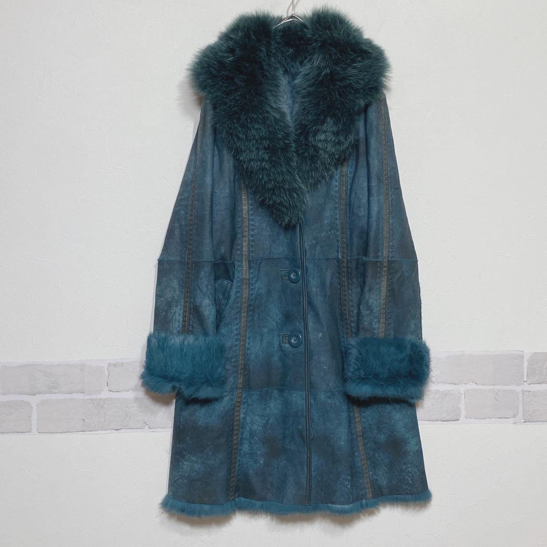 リアルレザー&ファーコート ラビット ブルーフォックス ラムテープ H945