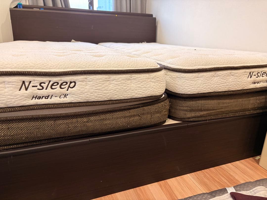 クイーンサイズ ベッドフレーム 引き出し付き ダークブラウン