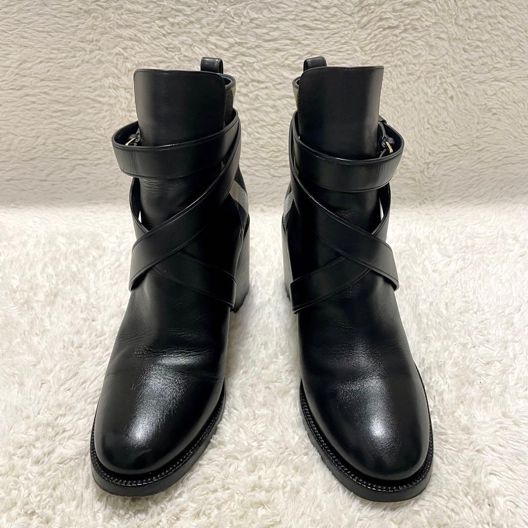 現行モデル BURBERRY バーバリー チェック＆レザー ヒールブーツ