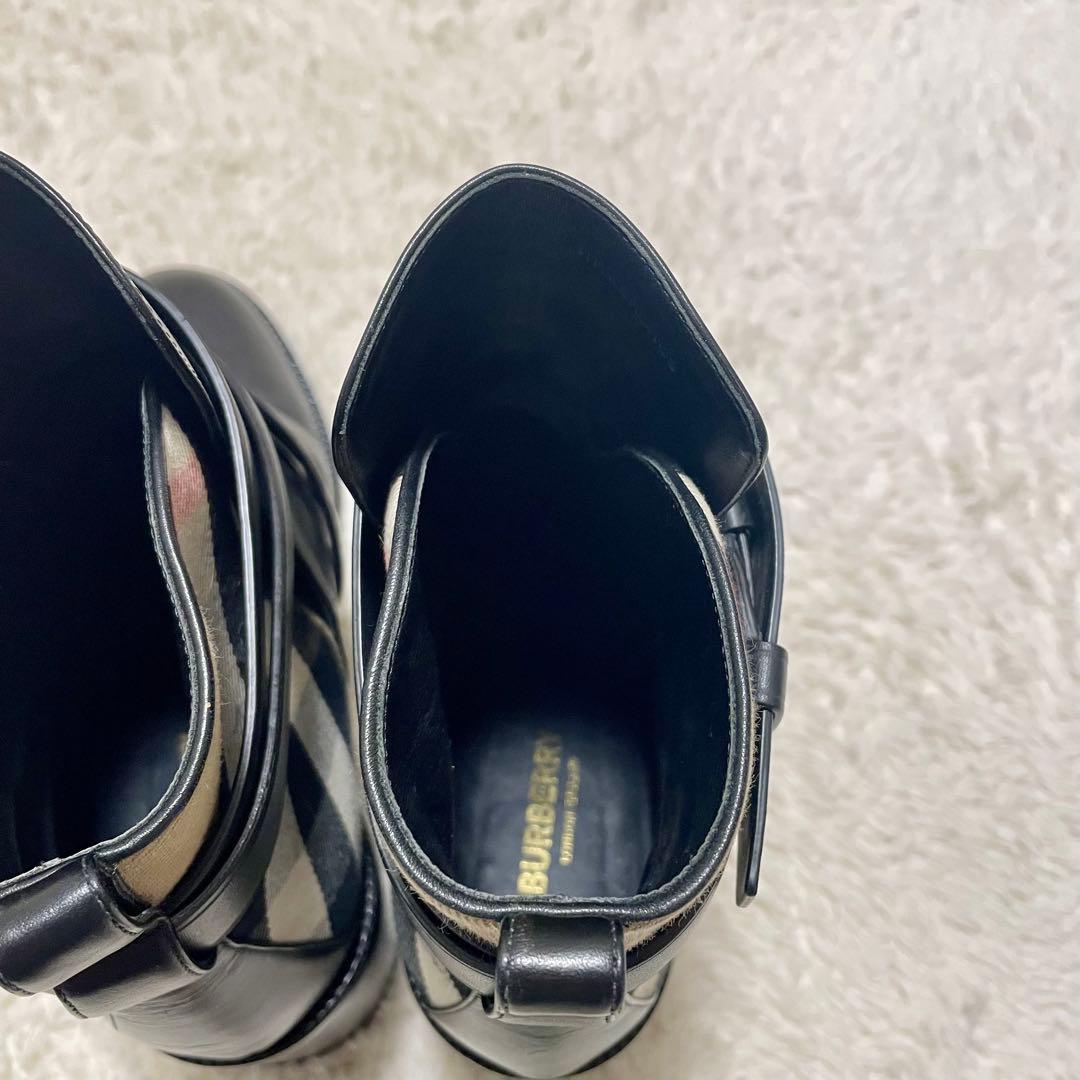現行モデル BURBERRY バーバリー チェック＆レザー ヒールブーツ