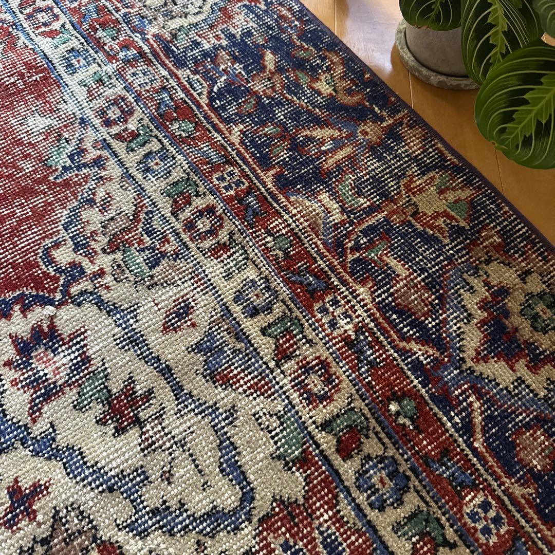 pp60×125赤ブラウン×深みネイビートルコヴィンテージラグ