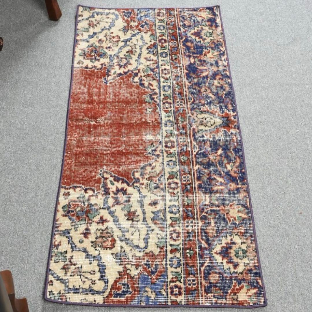 pp60×125赤ブラウン×深みネイビートルコヴィンテージラグ