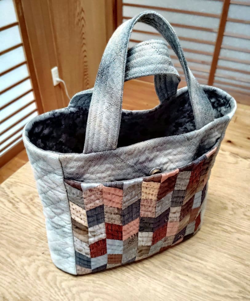 ダイヤモンド柄の手提げバッグ トートバッグ ハンドメイド キルトパーティ