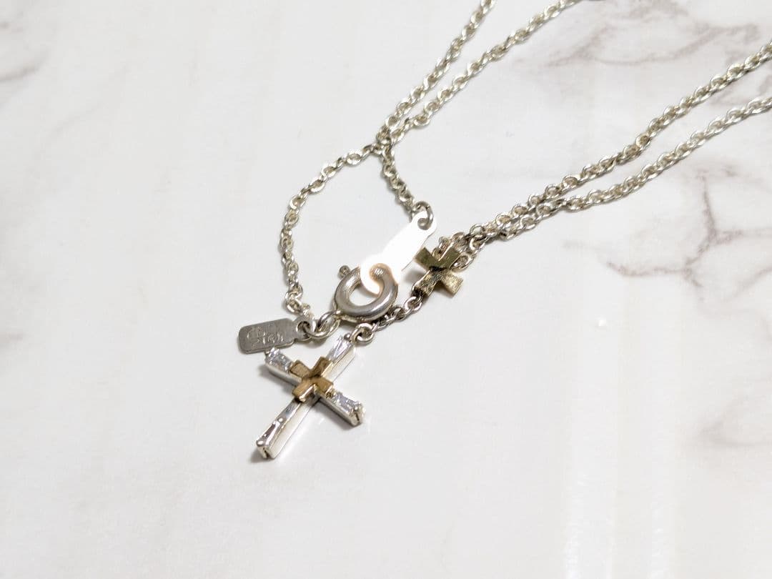 スタージュエリー　K14　金　シルバー925銀　ダブル　クロス　ネックレス