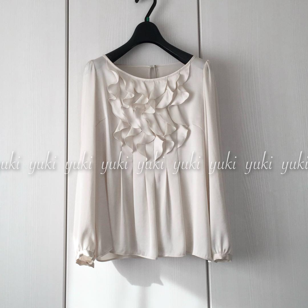 ANAYI サテンフリルブラウス 白