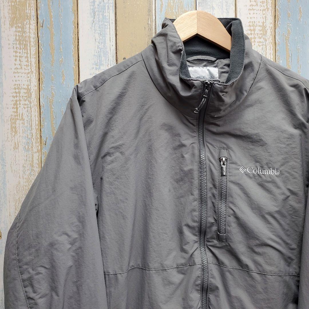 HA197☆コロンビア☆ジップアップナイロンジャケット☆ロゴ刺繍☆グレー☆XL