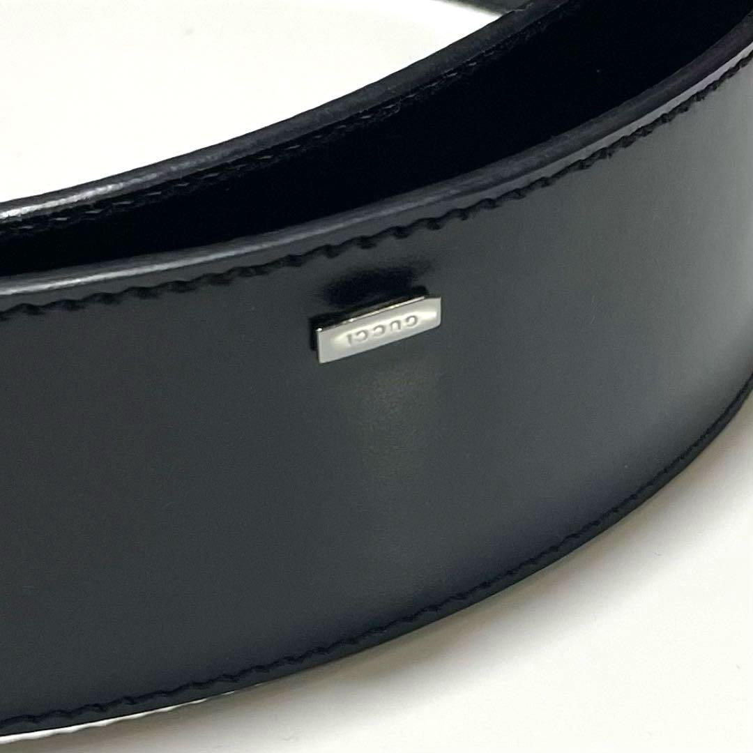 グッチ レザーベルト シルバーバックル スムースカーフ ブラック（90）