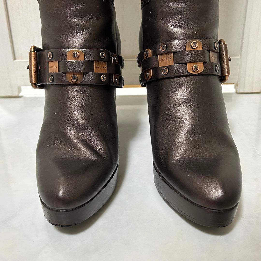 美品 CELINE スエード レザー ファー ロングブーツ 2way 36.5