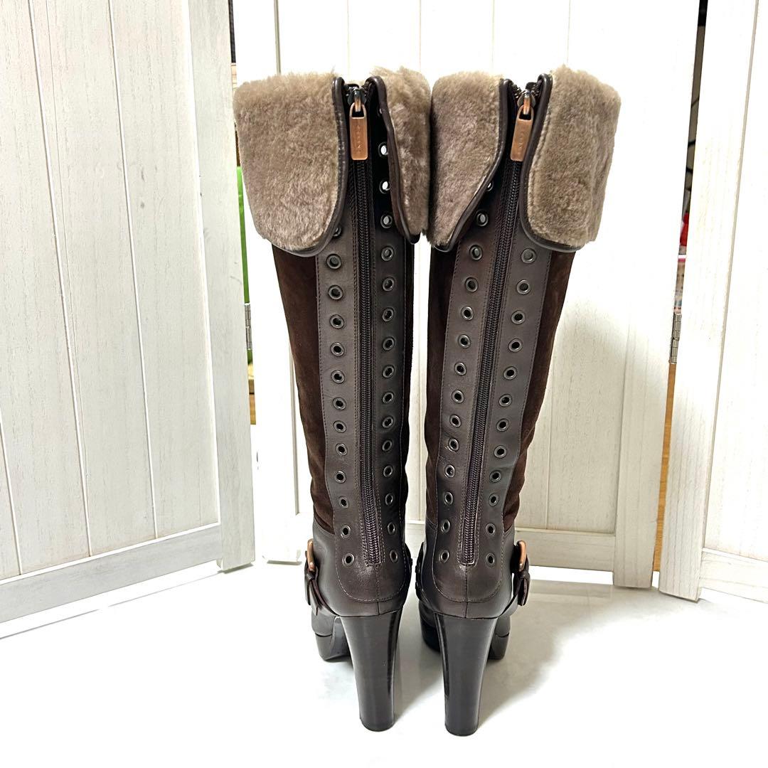 美品 CELINE スエード レザー ファー ロングブーツ 2way 36.5