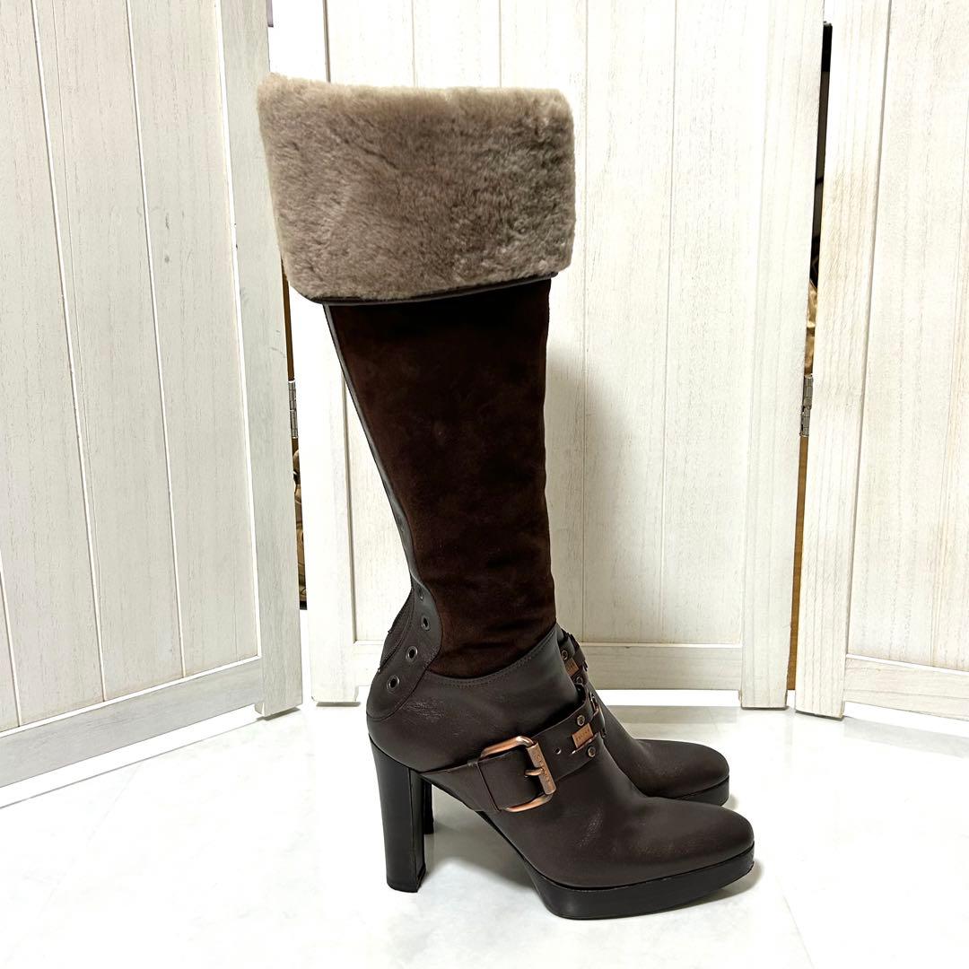 美品 CELINE スエード レザー ファー ロングブーツ 2way 36.5