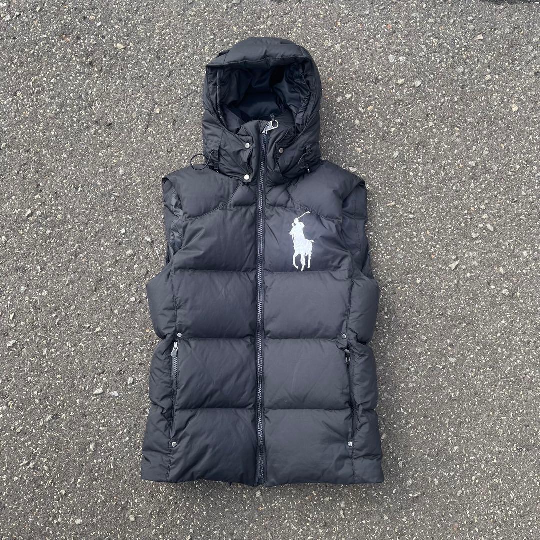 ポロラルフローレン ダウンベスト ブラック XS ビックポニー 刺繍