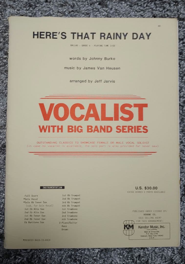 ボーカル　ビッグバンド譜面：HERE'S THAT RAINY DAY