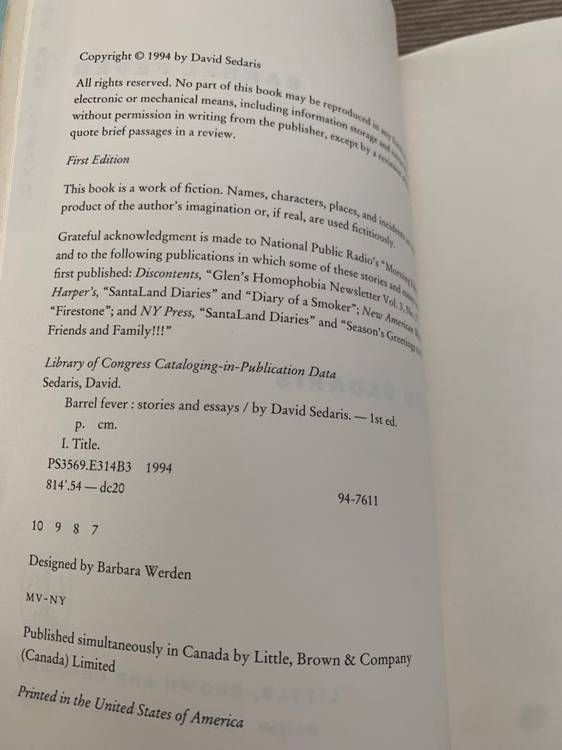 洋書 BARREL FEVER DAVID SEDARIS FIRST EDITION