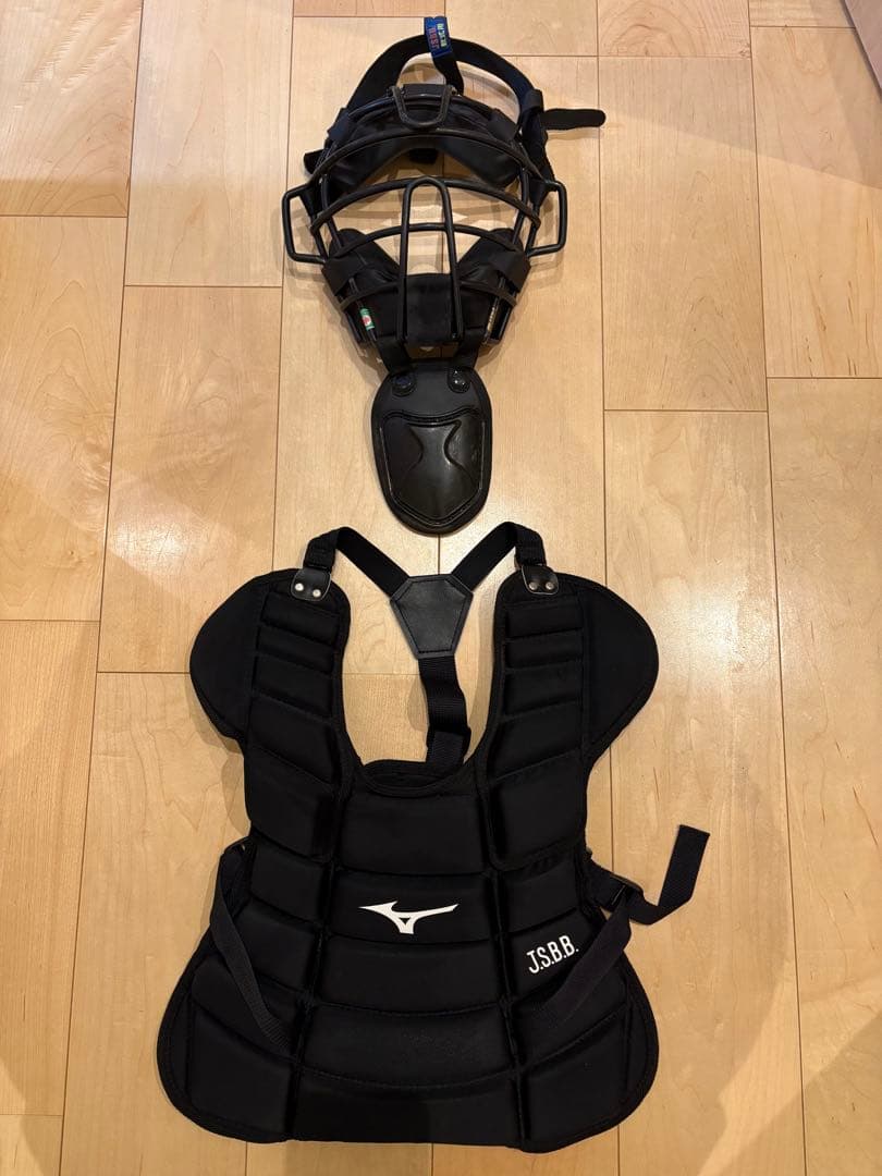 Mizuno キャッチャー用 ジュニア 黒 マスク スロートガード プロテクター