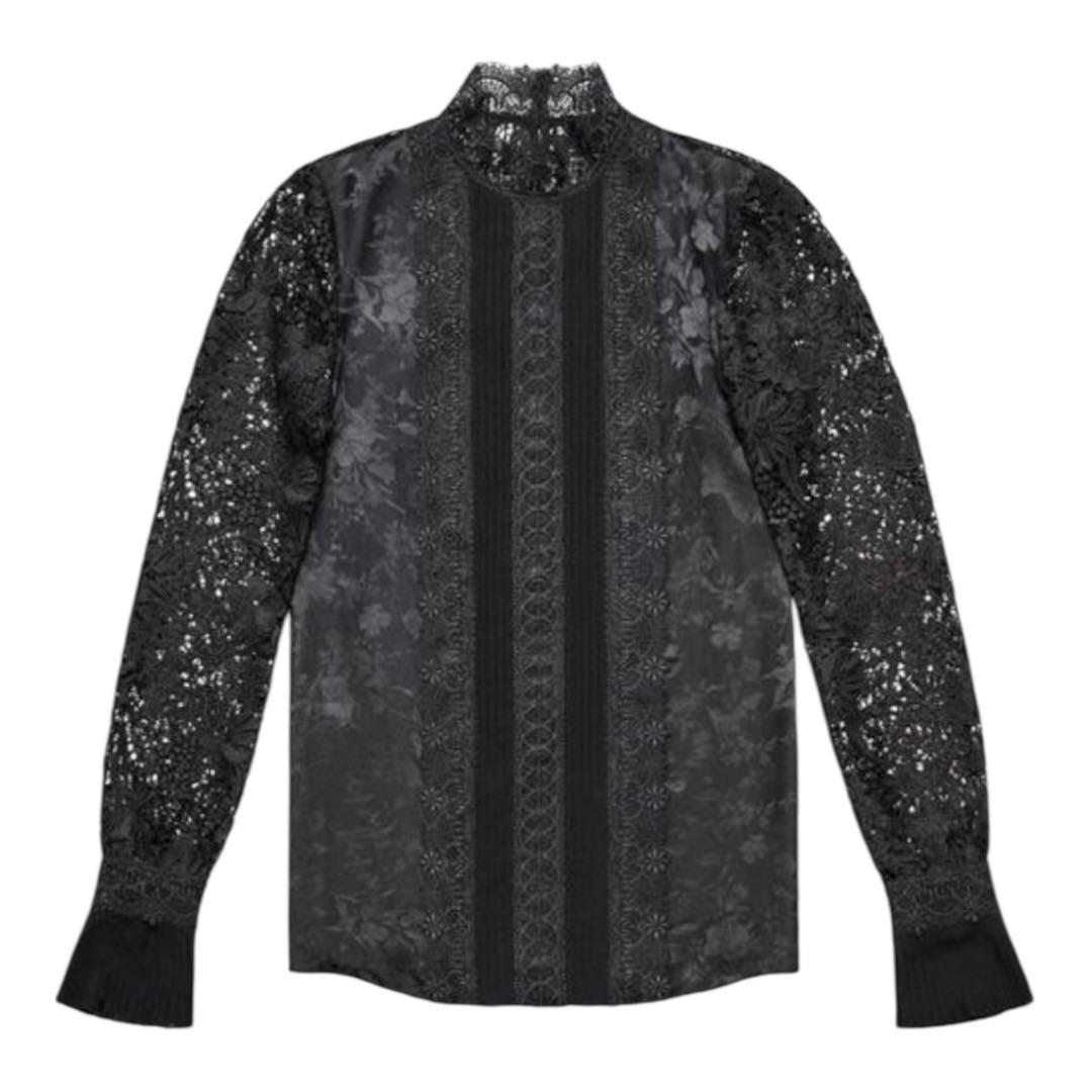 B321 ERDEM  シルク ブラウス レース フリル ブラック　S