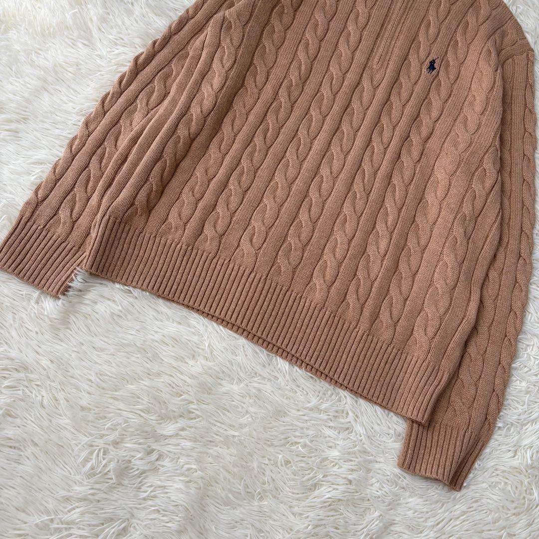 美品 ポロラルフローレン ハーフジップ ケーブルニット 現行 キャメル L