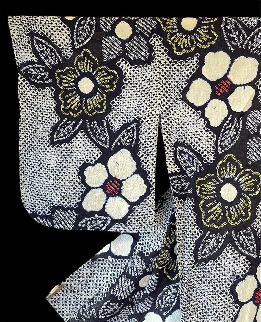 □夏涼浴衣　有松絞り　可愛い花柄 藍色　身丈約162.5cm