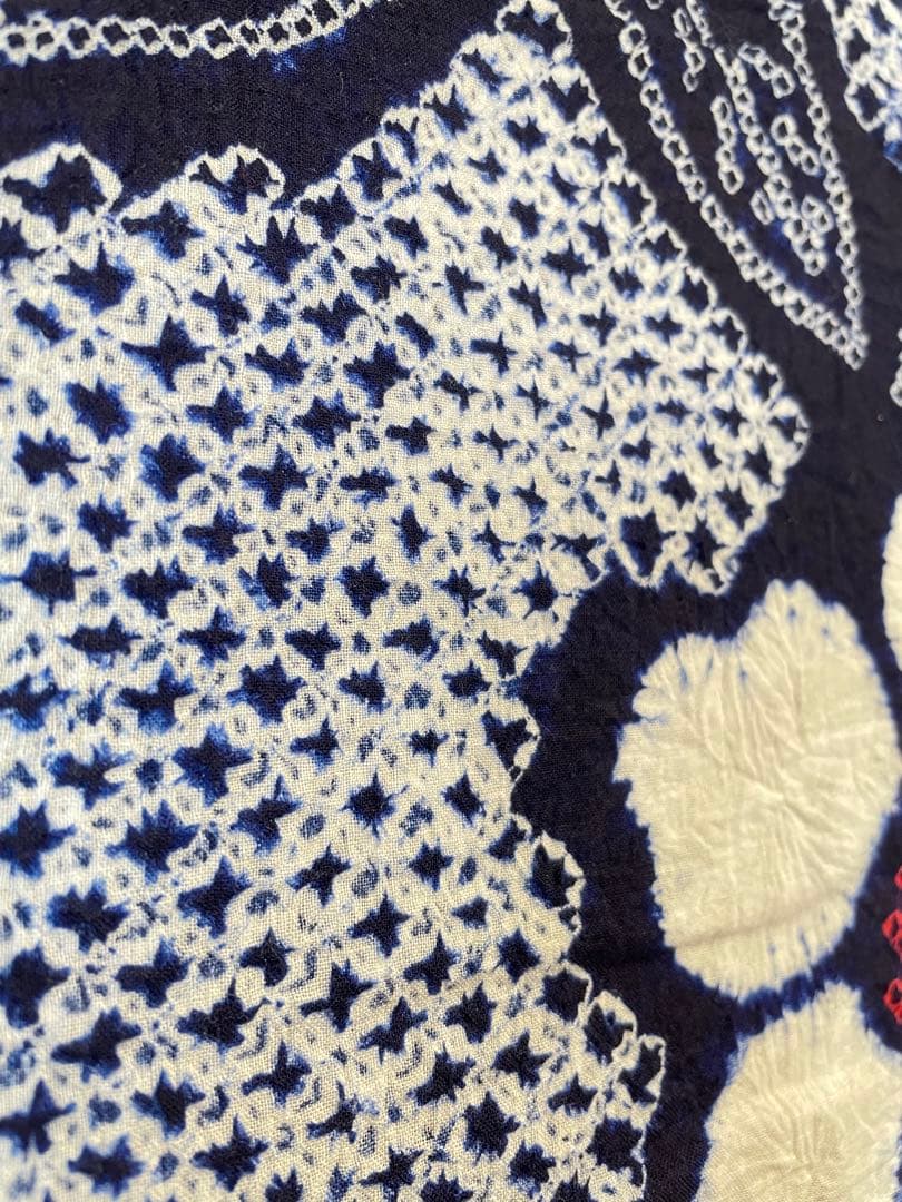 □夏涼浴衣　有松絞り　可愛い花柄 藍色　身丈約162.5cm