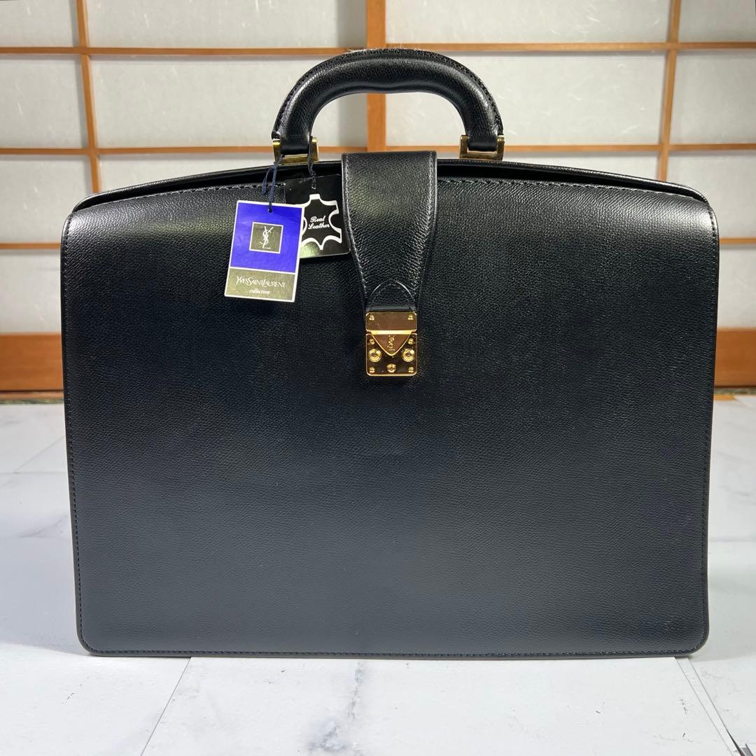 新品タグ付 イヴサンローラン ダレスバッグ レザー　黒 A4 デッドストック