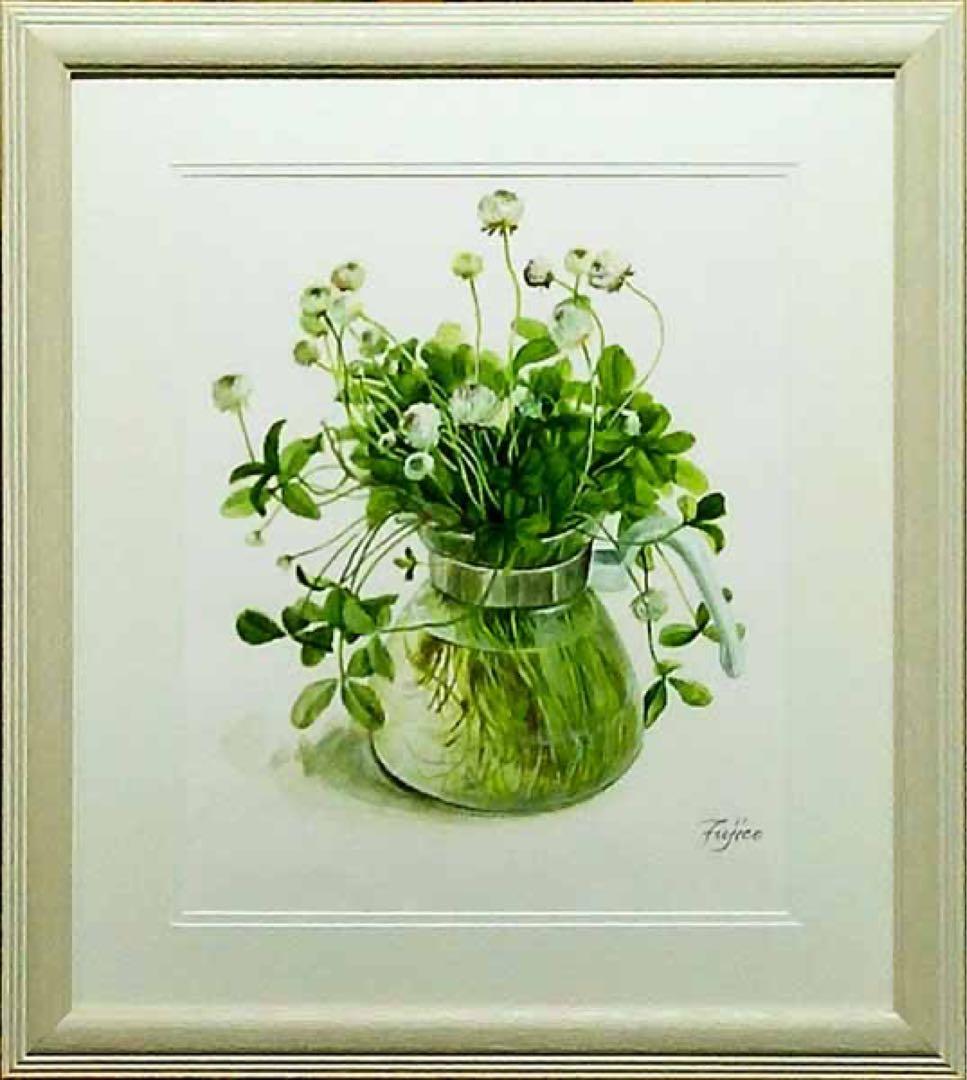 原画1点物！ 橋本不二子「軽井沢のクローバー（1）」水彩画 大変貴重な逸品です！