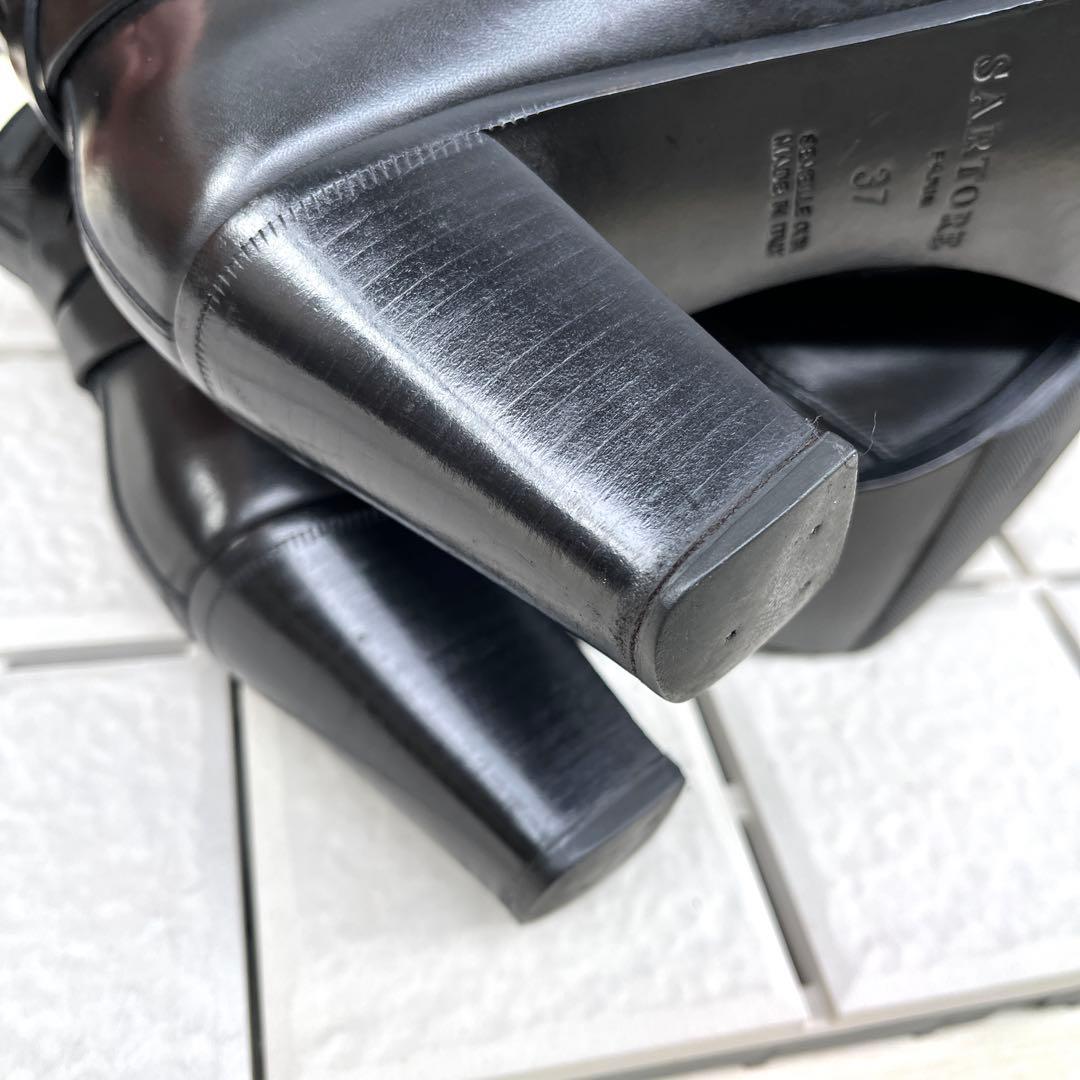 37 SARTORE ショートブーツ　レザー　太ヒール　ファスナー　24