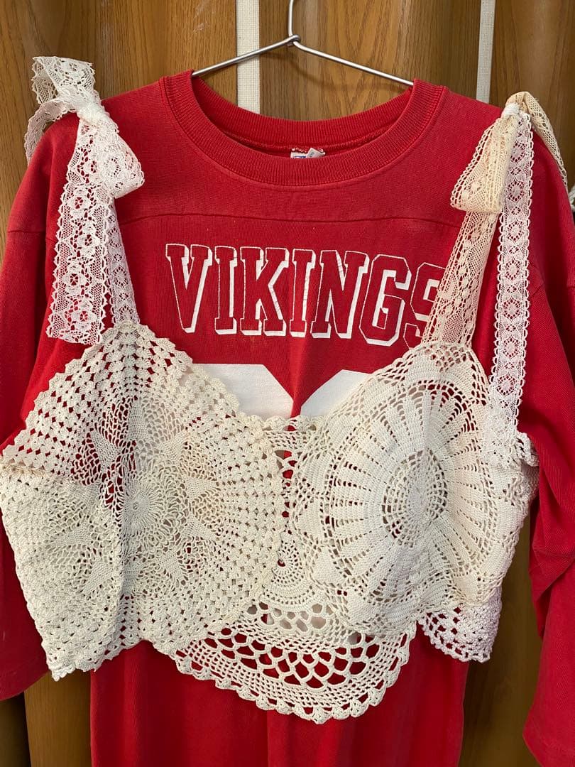 アンティークレース編みドイリーリメイクリボンキャミソール