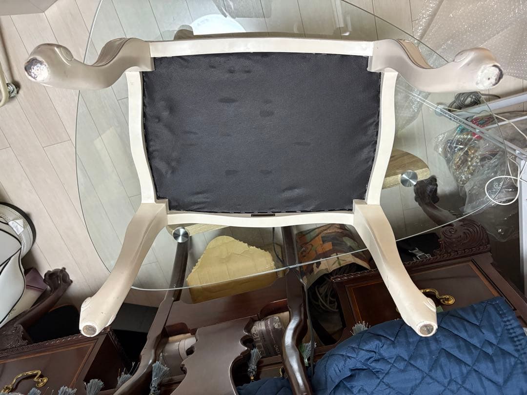 クロシオ フランシスカ スツール ホワイト 手彫り 猫足 アンティーク調