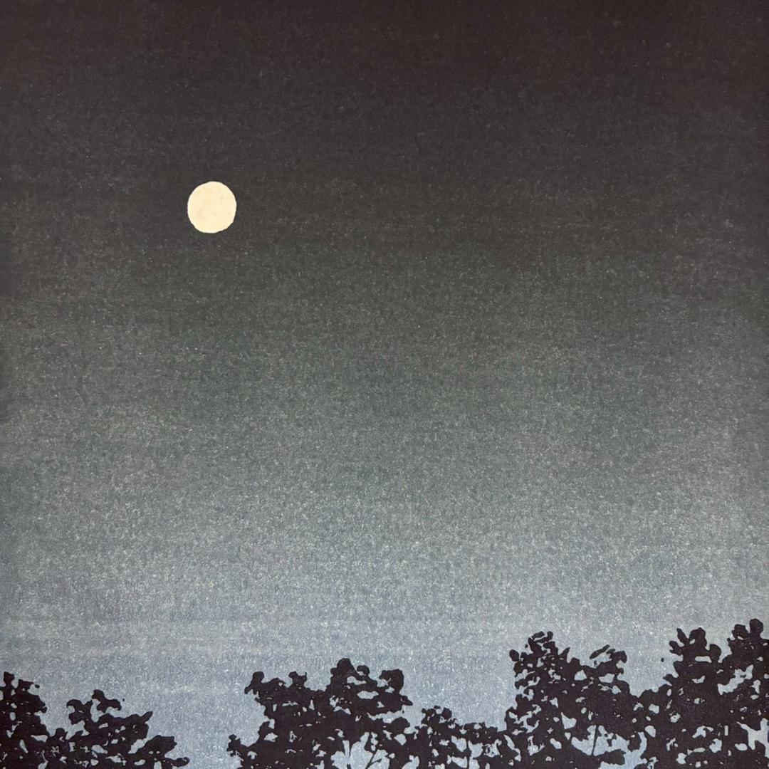 宮本秋風「夏の月」木版画 直筆サイン・印章・エンボス印有 人気木版画家 風景画
