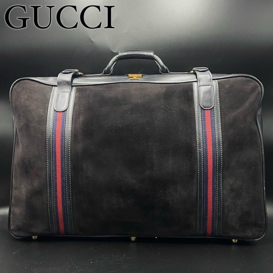 グッチ ボストンバッグ シェリーライン スエード レザー ブラック