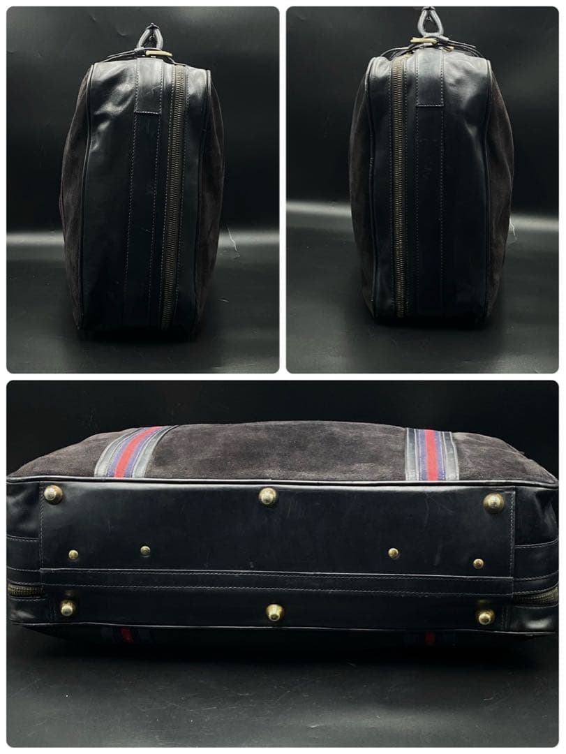 グッチ ボストンバッグ シェリーライン スエード レザー ブラック