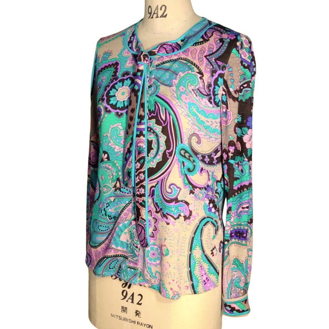 ☆ LEONARD レオナール シルク混 ボウタイ ペイズリー柄 長袖 ブラウス