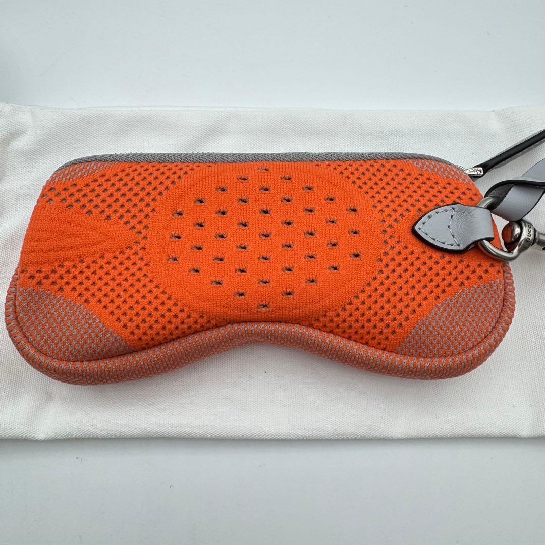 【箱付き】GUCCI メガネケース　テクニカルニット　オレンジ　グレー　ロゴ